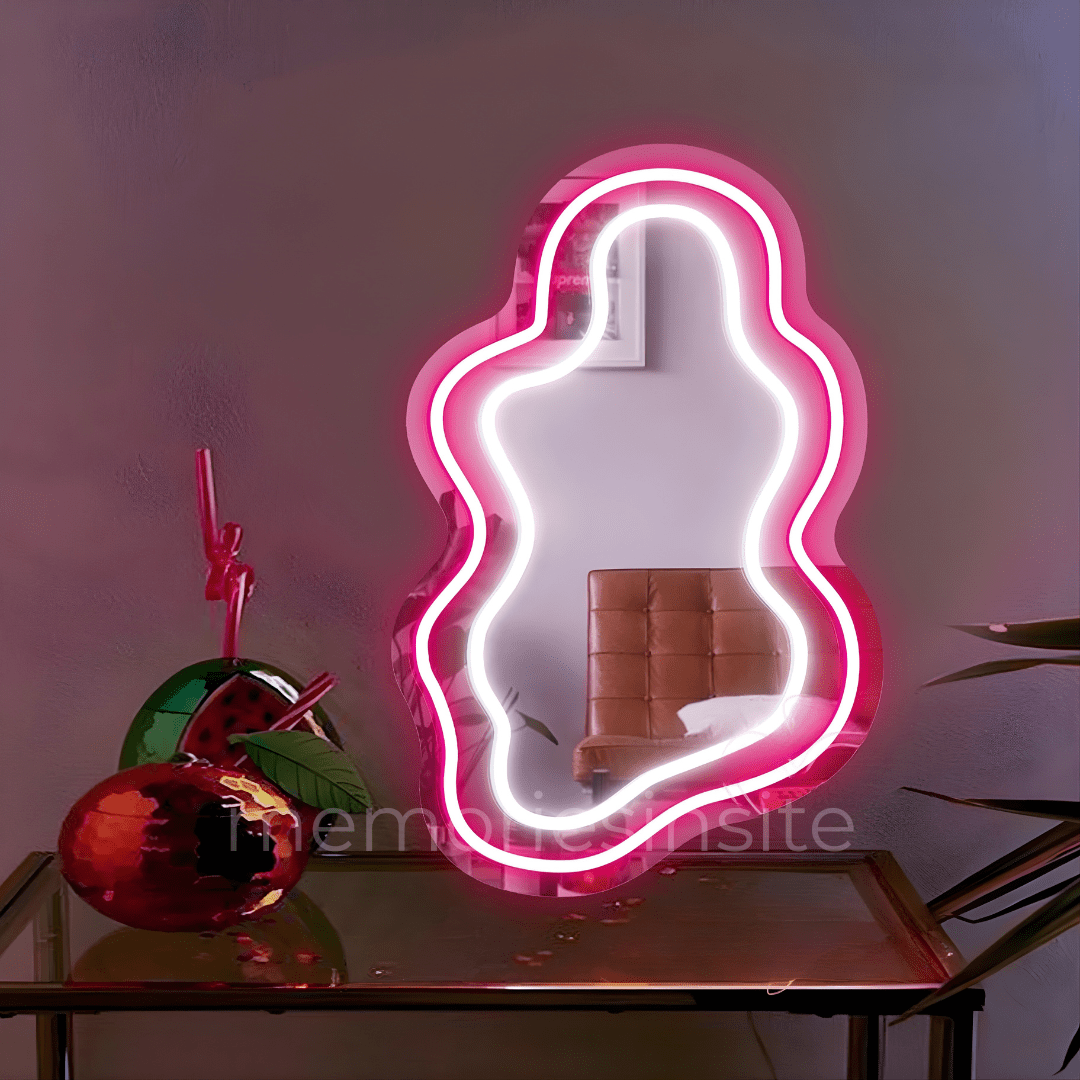 Wavy Contour Neon Acrylic Mirror — Modern Glow Statement Decor - Memories InsiteWAVY CONTOUR ACRYLIC NEON MIRROR- 5*7.7 INCH